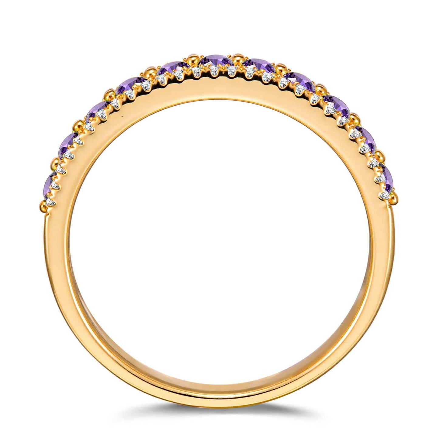 Round Brilliant Cut Fancy Vivid Violet Hue Lab-Certified Purple Sapphire - Half Eternity Ring 14K Yellow Gold Plated (Includes GRC Certification from Gemstone Research Center)