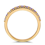 Round Brilliant Cut Fancy Vivid Violet Hue Lab-Certified Purple Sapphire - Half Eternity Ring 14K Yellow Gold Plated (Includes GRC Certification from Gemstone Research Center)
