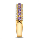 Round Brilliant Cut Fancy Vivid Violet Hue Lab-Certified Purple Sapphire - Half Eternity Ring 14K Yellow Gold Plated (Includes GRC Certification from Gemstone Research Center)