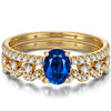 Lab-Grown Oval Brilliant Cut Blue Sapphire - Classic Stackable Ring Sets 14K Yellow Gold Plated (Includes GRC Certification from International Gemological Institute)