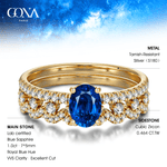 Oval Brilliant Cut Royal Blue Hue Lab-Certified Blue Sapphire - Classic Stackable Ring Sets 14K Yellow Gold Plated (Includes GRC Certification from Gemstone Research Center)