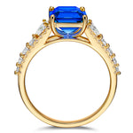 Lab-Grown Emerald-Cut Blue Sapphire - Pave Classic Engagement Ring 14K Yellow Gold Plated (Includes GRC Certification from International Gemological Institute)