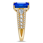 Lab-Grown Emerald-Cut Blue Sapphire - Pave Classic Engagement Ring 14K Yellow Gold Plated (Includes GRC Certification from International Gemological Institute)