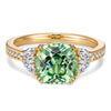 Lab-Grown Cushion Cut Mint Green Sapphire - Pave Classic Engagement Ring 14K Yellow Gold Plated (Includes GRC Certification from Gemstone Research Center)
