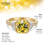 Cushion Cut Fancy Vivid Yellow Lab-certified Yellow Sapphire - Pave Classic Engagement Ring 14K Yellow Gold Plated (Includes GRC Certification from Gemstone Research Center)