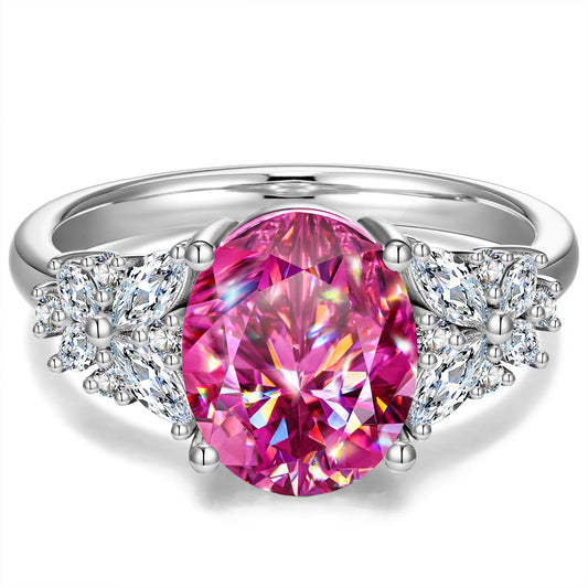 gona- Oval Brilliant Cut Fancy Vivid Rose Hue Lab-Certified Pink Sapphire - Halo Classic Engagement Ring White Gold Plated (Includes GRC Certification from Gemstone Research Center)