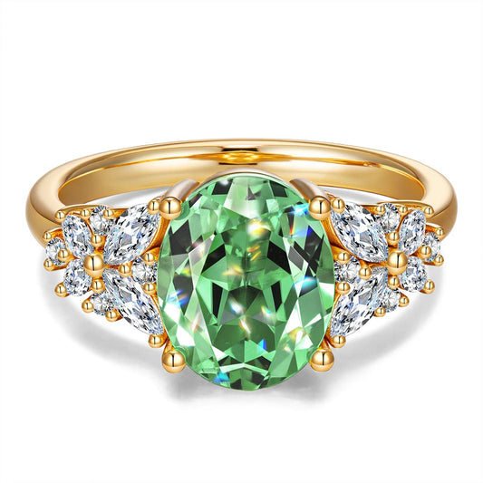 gona- Lab-Grown Oval Brilliant Cut Mint Green Sapphire - Pave Classic Engagement Ring 14K Yellow Gold Plated (Includes GRC Certification from Gemstone Research Center)