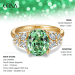 Oval Brilliant Cut Fancy Vivid Lagoon Mint Hue Lab-Certified Teal & Green Sapphire - Pave Classic Engagement Ring 14K Yellow Gold Plated (Includes GRC Certification from Gemstone Research Center)