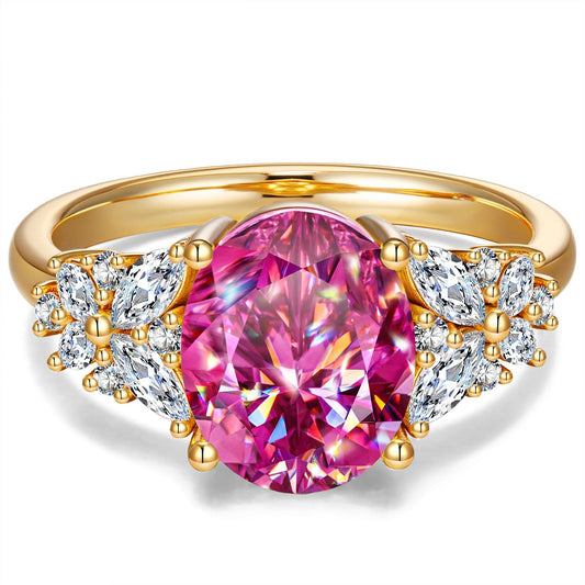 gona- Oval Brilliant Cut Fancy Vivid Rose Hue Lab-Certified Pink Sapphire - Halo Classic Engagement Ring 14K Yellow Gold Plated (Includes GRC Certification from Gemstone Research Center)