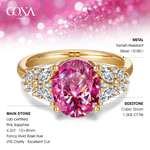 Oval Brilliant Cut Fancy Vivid Rose Hue Lab-Certified Pink Sapphire - Halo Classic Engagement Ring 14K Yellow Gold Plated (Includes GRC Certification from Gemstone Research Center)