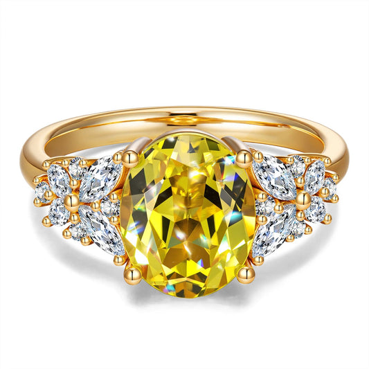 gona- Lab-Grown Oval Brilliant Cut Yellow Sapphire - Pave Classic Engagement Ring 14K Yellow Gold Plated (Includes GRC Certification from Gemstone Research Center)