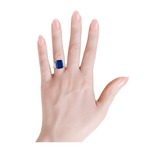 Emerald-Cut Royal Blue Hue Lab-Certified Blue Sapphire - Three Stone Classic Engagement Ring 14K Yellow Gold Plated (Includes GRC Certification from Gemstone Research Center)