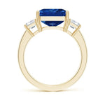 Emerald-Cut Royal Blue Hue Lab-Certified Blue Sapphire - Three Stone Classic Engagement Ring 14K Yellow Gold Plated (Includes GRC Certification from Gemstone Research Center)