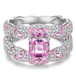 Flash Sale: Solara Splendor Asscher Cut Fancy Vivid Rose Hue Lab-Certified Pink Sapphire - Pave Classic Engagement Ring White Gold Plated (Includes GRC Certification from Gemstone Research Center)
