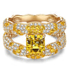 Solara Splendor Asscher Cut Fancy Vivid Yellow Lab-Certified Yellow Sapphire - Pave Classic Engagement Ring 14K Yellow Gold Plated (Includes GRC Certification from Gemstone Research Center)
