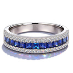 Lab-Created Blue Sapphire Band Ring in White Gold Plating (Includes GRC Certification From Gemstone Research Center)
