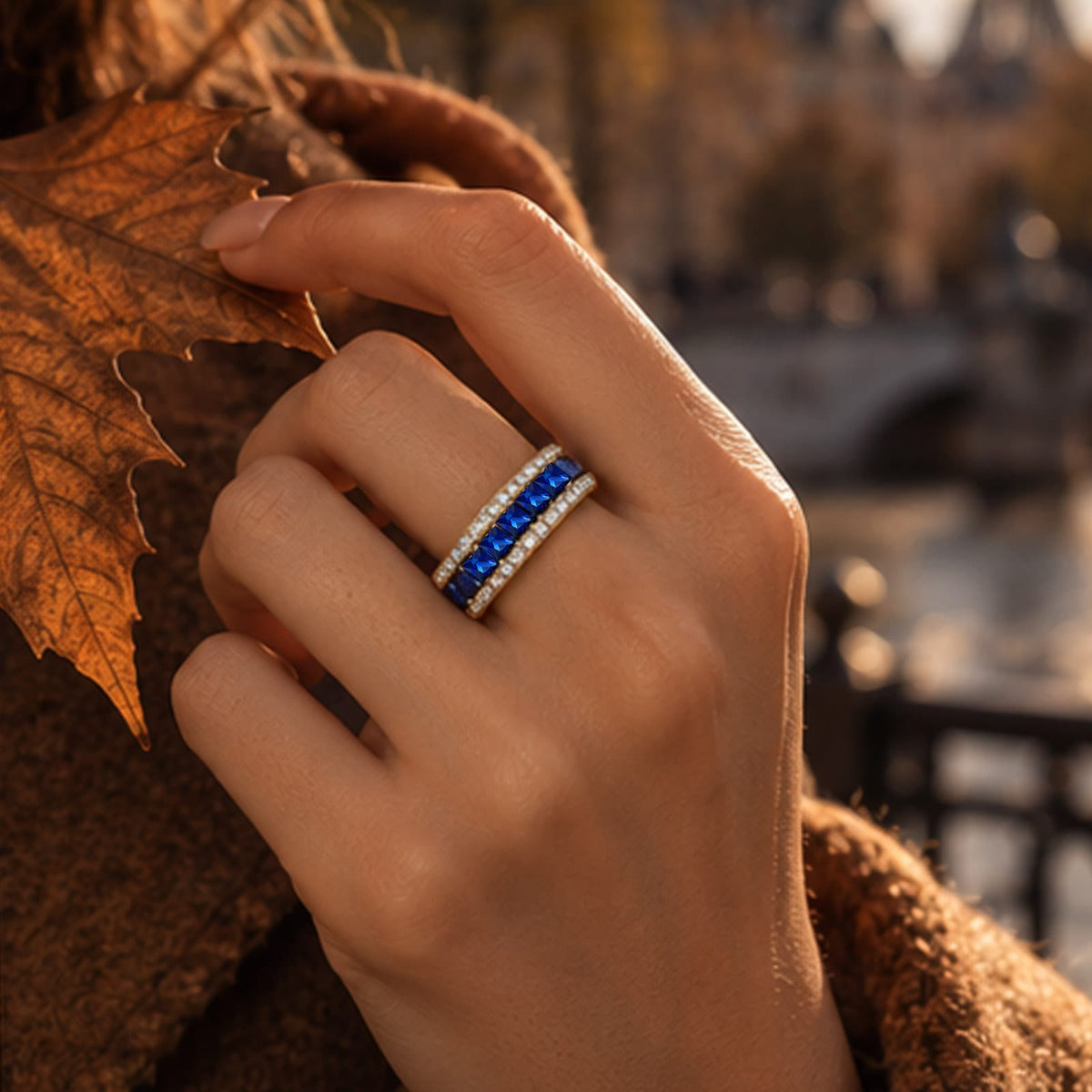 Lab-Created Blue Sapphire Band Ring in White Gold Plating (Includes GRC Certification From Gemstone Research Center)