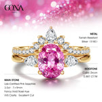 Oval Brilliant Cut Fancy Vivid Rose Hue Lab-Certified Pink Sapphire - Classic Stackable Ring Sets 14K Yellow Gold Plated (Includes GRC Certification from Gemstone Research Center)