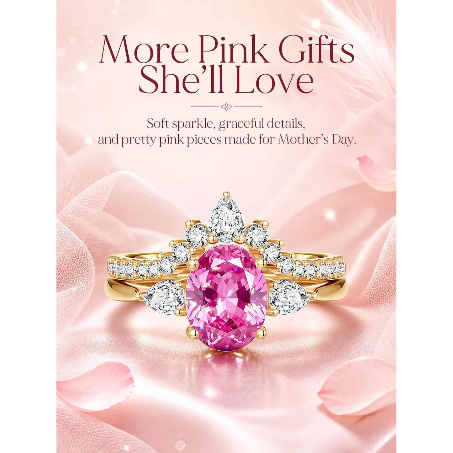 Oval Brilliant Cut Fancy Vivid Rose Hue Lab-Certified Pink Sapphire - Classic Stackable Ring Sets 14K Yellow Gold Plated (Includes GRC Certification from Gemstone Research Center)