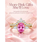 Oval Brilliant Cut Fancy Vivid Rose Hue Lab-Certified Pink Sapphire - Classic Stackable Ring Sets 14K Yellow Gold Plated (Includes GRC Certification from Gemstone Research Center)