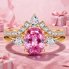 Oval Brilliant Cut Fancy Vivid Rose Hue Lab-Certified Pink Sapphire - Classic Stackable Ring Sets 14K Yellow Gold Plated (Includes GRC Certification from Gemstone Research Center)