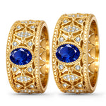 Oval Brilliant Cut Royal Blue Hue Lab-Certified Blue Sapphire - Vintage Filigree Engagement  Ring 14K Yellow Gold Plated (Includes GRC Certification from Gemstone Research Center)