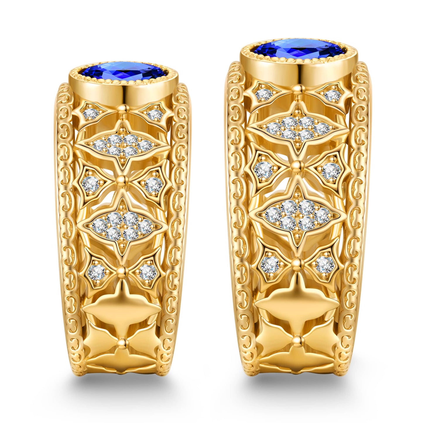 Oval Brilliant Cut Royal Blue Hue Lab-Certified Blue Sapphire - Vintage Filigree Engagement  Ring 14K Yellow Gold Plated (Includes GRC Certification from Gemstone Research Center)