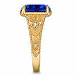 11*9mm Cushion Modified Brilliant Cut Royal Blue Hue Lab-Certified Blue Sapphire - Pave Classic Engagement Ring 14K Yellow Gold Plated (Includes GRC Certification from Gemstone Research Center)
