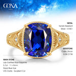 11*9mm Cushion Modified Brilliant Cut Royal Blue Hue Lab-Certified Blue Sapphire - Pave Classic Engagement Ring 14K Yellow Gold Plated (Includes GRC Certification from Gemstone Research Center)