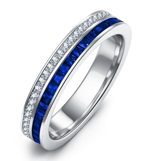 gona- Lab-Certified Blue Sapphire Eternity Band in Tarnish-Resistant Silver (Includes GRC Certification from Gemstone Research Center)