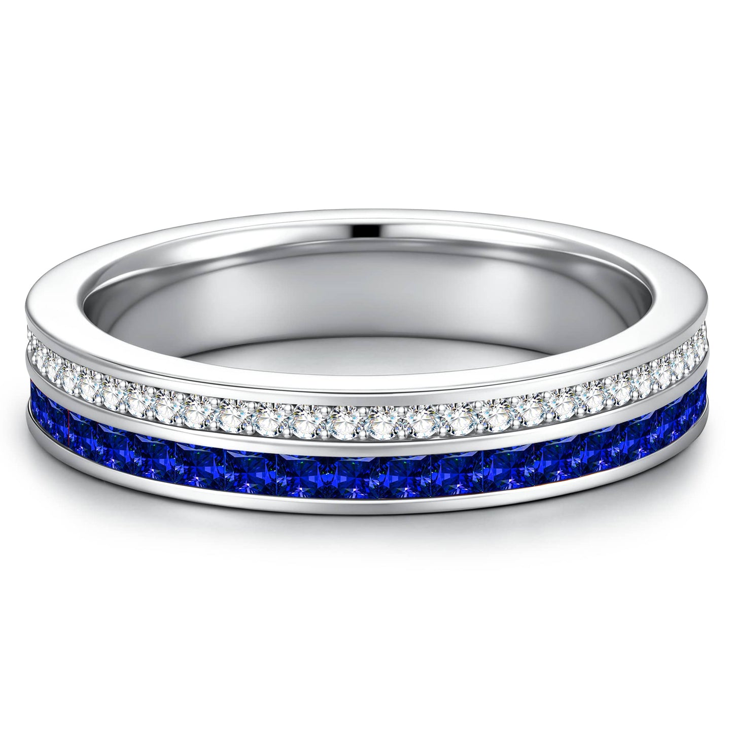 Lab-Certified Blue Sapphire Eternity Band in Tarnish-Resistant Silver (Includes GRC Certification from Gemstone Research Center)