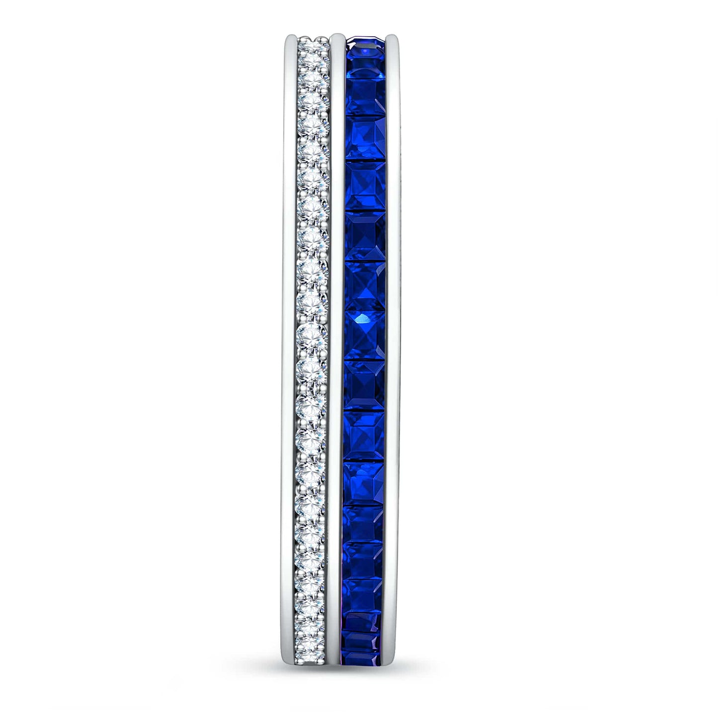 Lab-Certified Blue Sapphire Eternity Band in Tarnish-Resistant Silver (Includes GRC Certification from Gemstone Research Center)