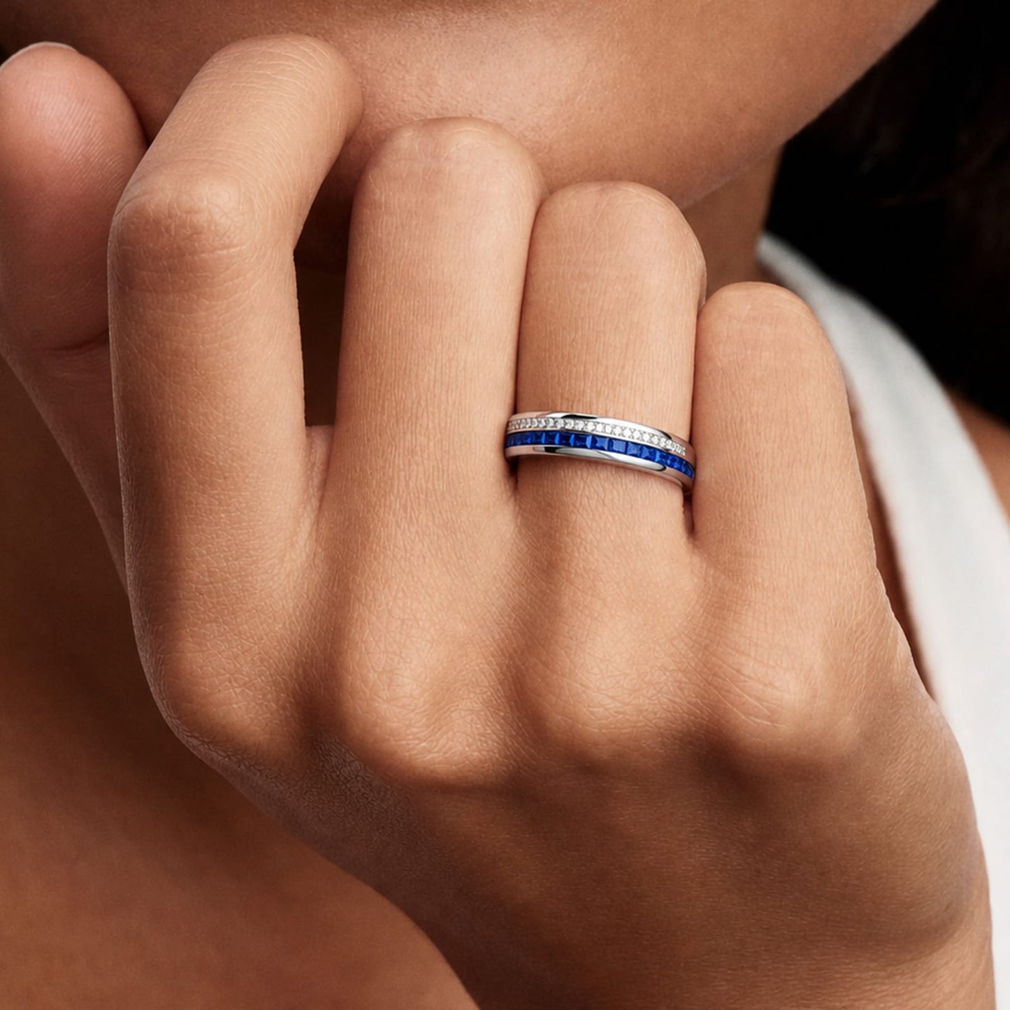 Lab-Certified Blue Sapphire Eternity Band in Tarnish-Resistant Silver (Includes GRC Certification from Gemstone Research Center)
