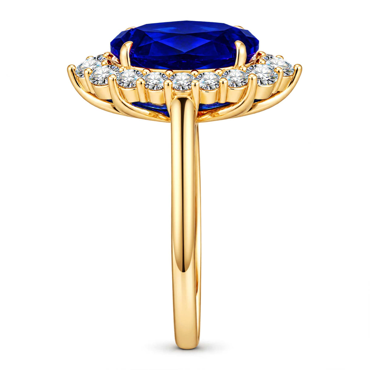 Oval Lab-Grown Sapphire Halo Engagement Ring in 14K Yellow Gold Plated Silver