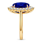 Oval Lab-Grown Sapphire Halo Engagement Ring in 14K Yellow Gold Plated Silver