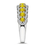 Round Brilliant Cut Fancy Vivid Yellow Lab-Certified Yellow Sapphire - Half Eternity Ring White Gold Plated (Includes GRC Certification from Gemstone Research Center)
