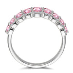 Round Brilliant Cut Fancy Vivid Pink Lab-Certified Pink Sapphire - Half Eternity Ring White Gold Plated (Includes GRC Certification from Gemstone Research Center)