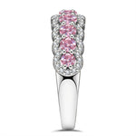Round Brilliant Cut Fancy Vivid Pink Lab-Certified Pink Sapphire - Half Eternity Ring White Gold Plated (Includes GRC Certification from Gemstone Research Center)