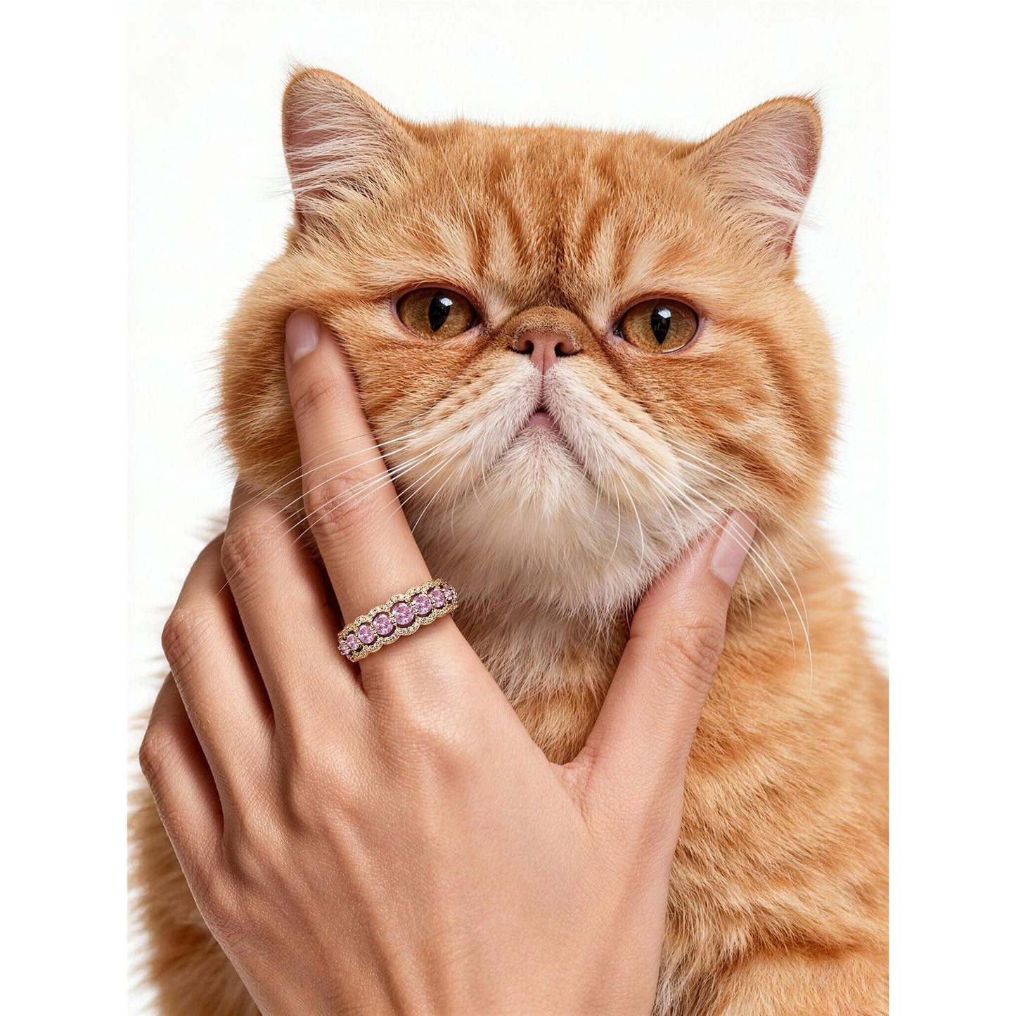 Round Brilliant Cut Fancy Vivid Pink Lab-Certified Pink Sapphire - Half Eternity Ring White Gold Plated (Includes GRC Certification from Gemstone Research Center)