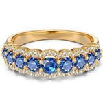 Round Brilliant Cut Royal Blue Lab-Certified Blue Sapphire - Half Eternity Ring 14K Yellow Gold Plated (Includes GRC Certification from Gemstone Research Center)