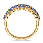 Round Brilliant Cut Royal Blue Lab-Certified Blue Sapphire - Half Eternity Ring 14K Yellow Gold Plated (Includes GRC Certification from Gemstone Research Center)