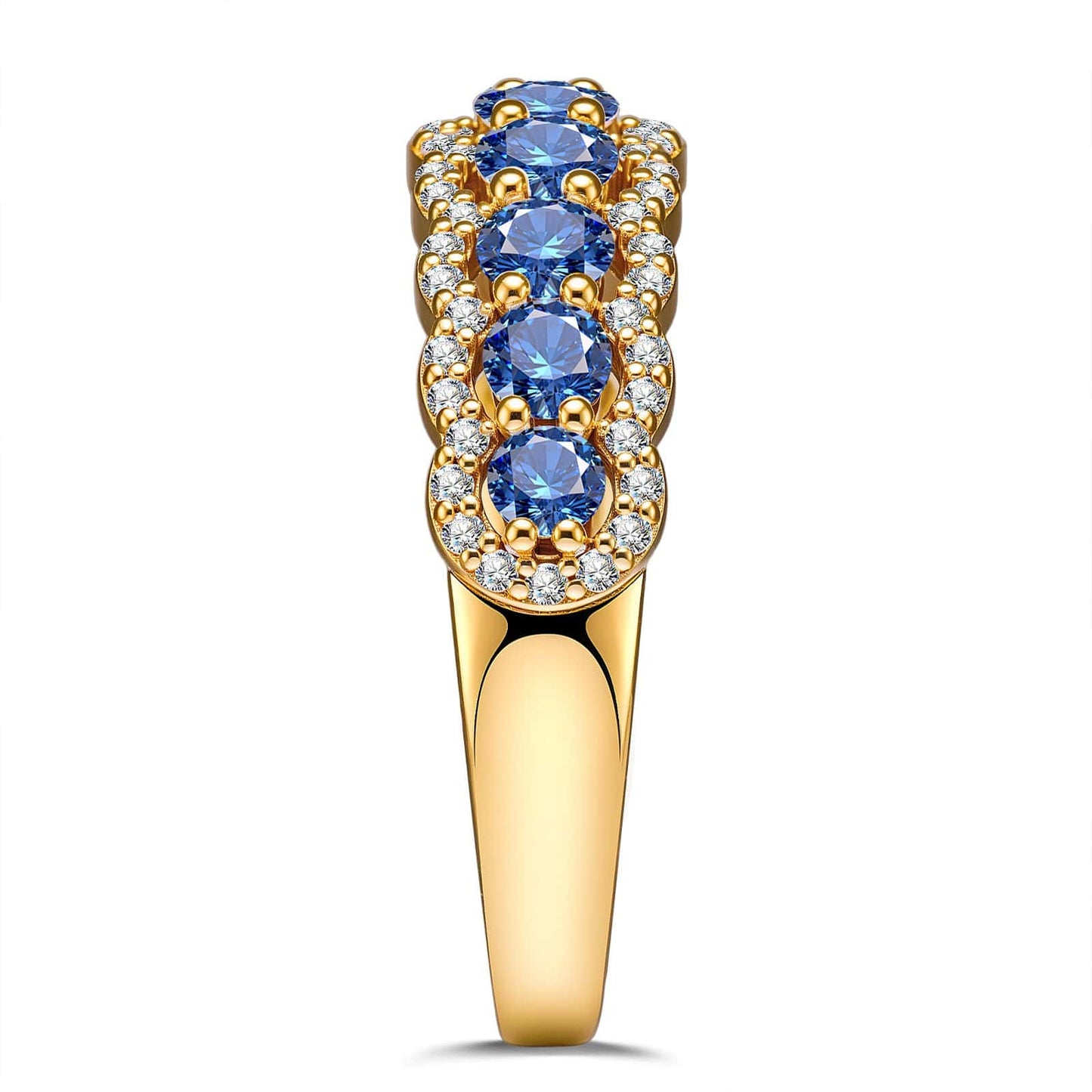 Round Brilliant Cut Royal Blue Lab-Certified Blue Sapphire - Half Eternity Ring 14K Yellow Gold Plated (Includes GRC Certification from Gemstone Research Center)