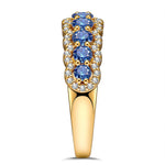 Round Brilliant Cut Royal Blue Lab-Certified Blue Sapphire - Half Eternity Ring 14K Yellow Gold Plated (Includes GRC Certification from Gemstone Research Center)