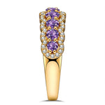 Round Brilliant Cut Fancy Vivid Violet Hue Lab-Certified Purple Sapphire - Half Eternity Ring 14K Yellow Gold Plated (Includes GRC Certification from Gemstone Research Center)