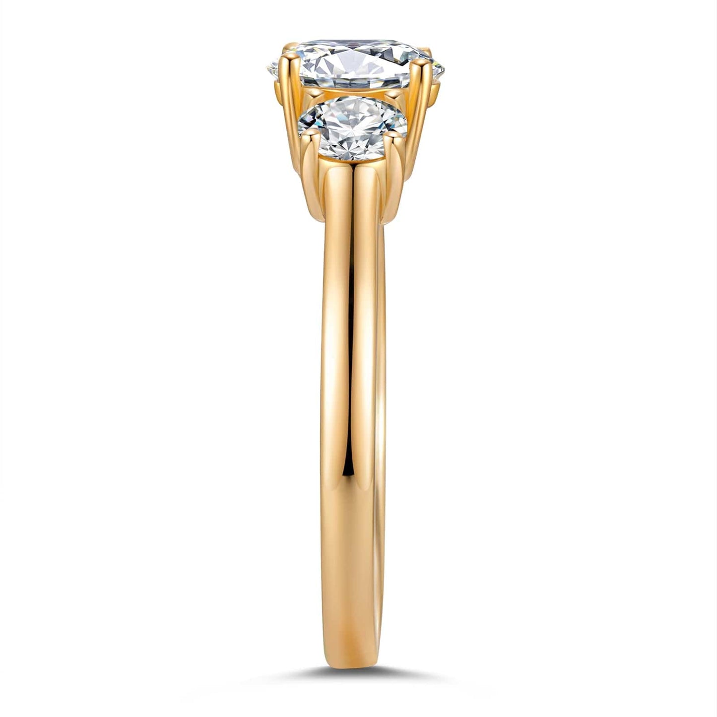 IGI Certified Lab-Grown Round Brilliant Cut Diamond - Three Stone Classic Engagement Ring 14K Yellow Gold Plated (Includes IGI Certification from International Gemological Institute)