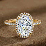 Lab-Grown Oval Brilliant Cut Moissanite - Halo Classic Engagement Ring 14K Yellow Gold Plated (Includes GRA Certification from Gemological Research Association)