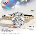 2ct Oval Lab-Grown Diamond Ring with Hidden Halo & Pave Band Cathedral Setting in Solid 14K Yellow Gold (Includes IGI Certification from International Gemological Institute)