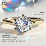 2ct Round Lab-Grown Diamond Solitaire Ring with Claw Setting in Solid 14K Yellow Gold (Includes IGI Certification from International Gemological Institute)