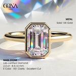 2ct Emerald-Cut Lab-Grown Diamond Ring with Bezel Setting Cathedral Setting in Solid 14K Yellow Gold (Includes IGI Certification from International Gemological Institute)