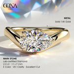2ct Pear Lab-Grown Diamond Ring in East-West Setting with Wave Band Claw Setting in Solid 14K Yellow Gold (Includes IGI Certification from International Gemological Institute)